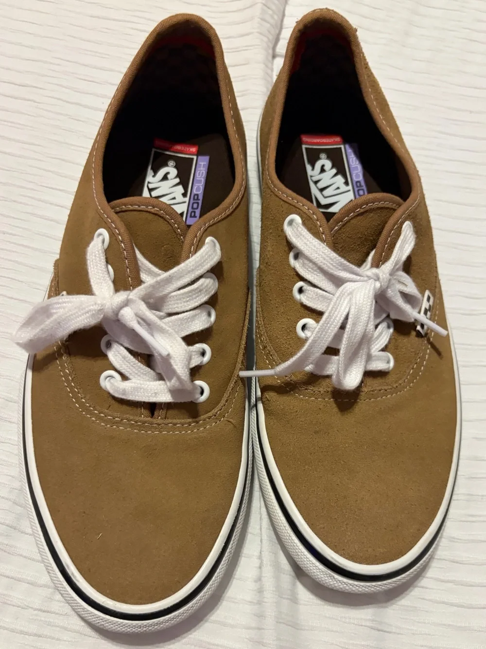 Vans Pop Cush Brown Suede Low-Top Sneakers with White Laces